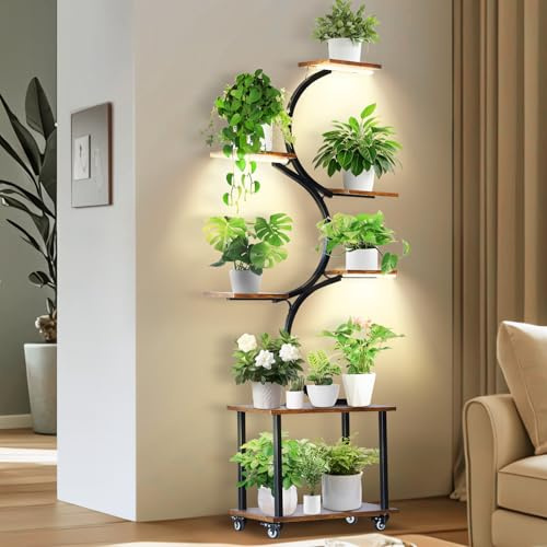 Supporto per Piante da Interno 165cm con 3 Luci di Crescita, Porta Piante da Interno Alto per 12 Vasi, Scaffale per Piante Metallo con Display Reversibile, Supporto Fiori per Soggiorno e Angoli