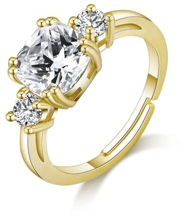 Philip Jones 18k Gold Plated Adjustable Three Stone Ring Created with Zircondia® Crystals