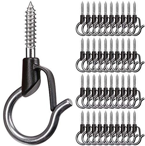 BeneLabel 40er Schraubhaken Lichterkette Hake Zum Einschrauben für Outdoor-Garten Hängende Pflanze, String Draht, Tassen, Küchenutensilien mit Sicherung, 4.8cm / 40lbs, Schwarz