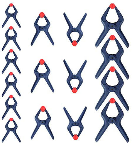 WORKPRO Spring Clamp Set, 16-Piece Nylon Spring Clamp Set, Including 4pc 6-1/2, 6pc 4-1/2, 6pc 3-3/8, for Woodworking, Photography Studios and DIY Works (Blue)