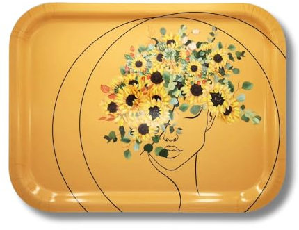 Platex - Plateau de Service Dame en Jaune de 37 x 28 Cm Stratifié - Fabrication Française - Plateau Design Rectangulaire Décoratif pour La Table et Repas - Plateaux Élégants -Idéale pour l’Aperitif