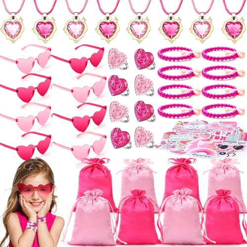 Toyssa Rosa Mitgebsel Kindergeburtstag Gastgeschenke mit Partybrille Geschenktüte Halskette Armband Ring Aufkleber, Pinata Füllung Give Aways Mitbringsel Kindergeburtstag für Kinder Mädchen