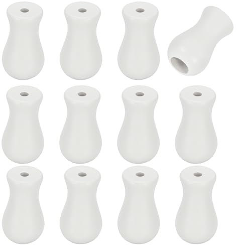 sourcing map 12Pcs Cord Knobs, Wood Cord Tassel Drops Pull End Pendant Hanging Ball Pulls for Window Blinds Shade Curtain Craft, White Cylinder