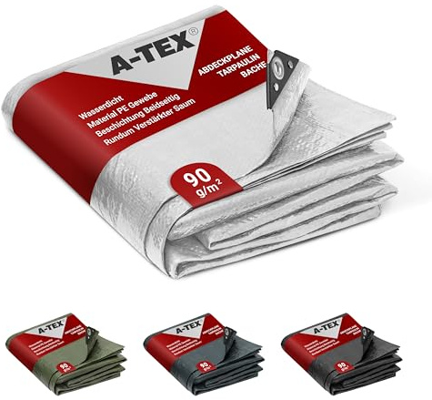 A-TEX® Abdeckplane 90 g/m² (4 x 8 m Weiß) | Verschiedene Stärken, Größen und Farben wählbar | Plane mit Ösen | Gewebeplane Gartenplane Bauplane Zeltplane | wasserdicht | reißfest | UV-stabilisiert