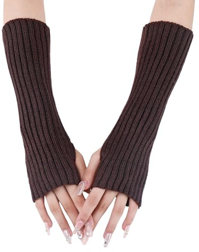 WANYI 1 Paar Fingerlose Handschuhe Lang Gestrickt Armstulpen Damen Warm Fingerless Gloves Weiche Strickhandschuhe Handschuhe für Herbst Winter(Braun)