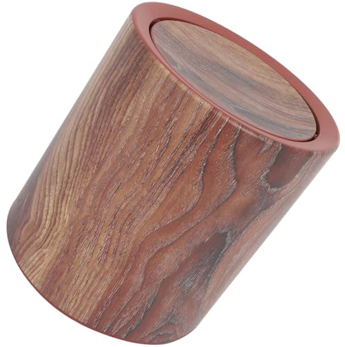 COOPHYA Papelera Tapa Abatible con Diseño de Veta de Madera de Plástico y Capacidad Moderada con y Forma Redonda Adecuado para Uso en