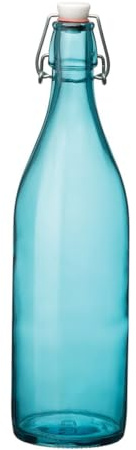 Bormioli Rocco KC99783 Giara - Botella de vidrio azul cielo con tapón de 33 3/4 onzas, acero inoxidable 18/8