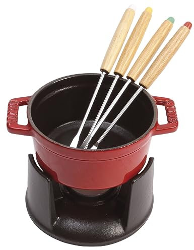 STAUB Mini Set Fondue, Hierro Fundido, Rojo Cereza, 10 cm
