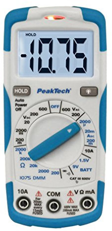 Peaktech 1075 - Multimetro Digitale Ncv Cat Iii con Schermo LCD Illuminato, Tester Batteria, Multimetro Portatile, Amperometro Elettronico, Tester di Continuità, Voltmetro - Max. 600 V