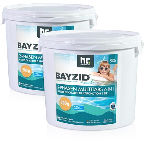 Höfer Chemie 2 x 5 kg Chlor Multitabs 6 in 1-200g Chlortabletten - 2 Phasen Wirkung zur Schockchlorung & Langzeitpflege - Desinfektion, Algenverhütung, Trübungsentfernung, Kalkvermeidung, pH-Wert
