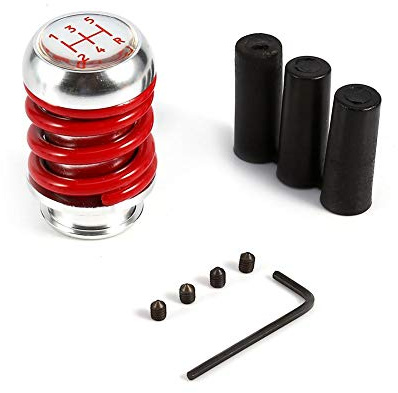 Keenso Manueller 5 Gang Schaltknauf Universal Auto Frühling Schaltknauf Stick Hebel mit 3 Adaptern 8mm 10mm 12mm(Rot)