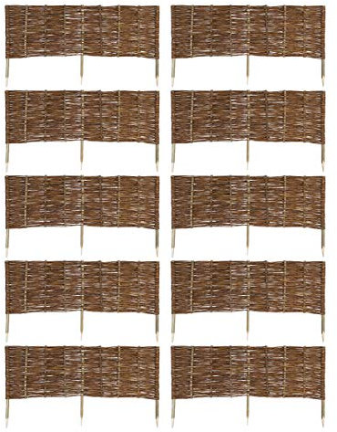MC.Sammler 10 x Weide Beeteinfassung 16 Größen (Höhe: 40 cm Länge: 120 cm) Weidenzaun Rasenkante aus Weidengeflecht - Garten Beetbegrenzung für Blumen - Steckzaun mit Buchepflöcken für Weg-Abgrenzung