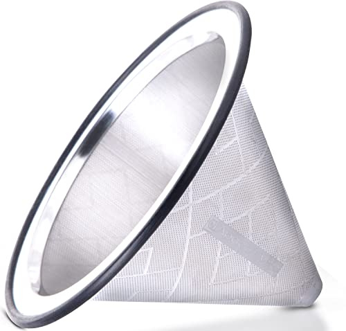 Compatible with Chemex, Hario V60 Pour Over Coffee Filter - Wide Metal Base Reusable Stainless Steel Coffee Dripper - Paperless Coffee Filter for Sustainable Brewing | 304 Stainless Steel Reusable Coffee Filter, Paperless Permanent Metal Mesh Cone, Wide Stable Base, Zero Waste Brewing