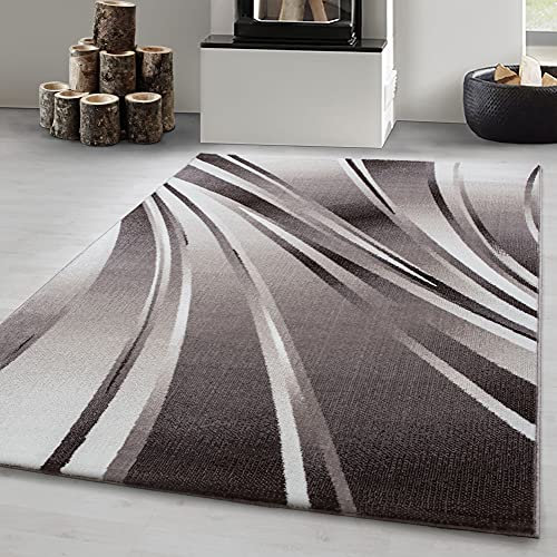 Carpetsale24 Teppich Wohnzimmer 160x230 cm Braun Modern Abstraktes Wellen Design Kurzflor Schlafzimmer Esszimmer Küche Jugendzimmer Waschbar Pflegeleicht Extra Weich