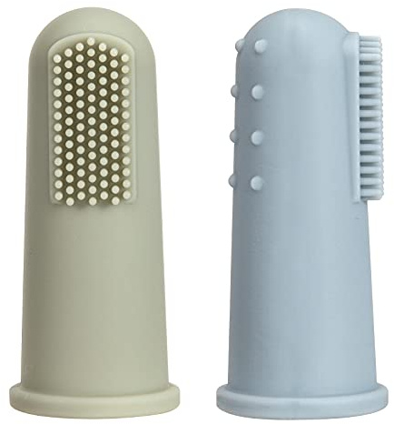 TOPGOMES Baby Finger Toothbrush with Case, Food Grade Silicone, BPA Free, 2-Pack (Sage+Ether)