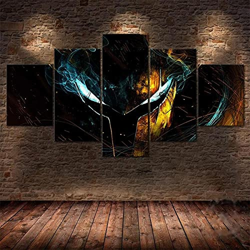 MPPSU Solo Leveling Manga Wanddekoration Wohnzimmer Leinwandbild Jugendzimmer Poster Set Modern 5 Teiliges Wandbild Bedroom Decor XXL Bilder Mit Rahmen 150 * 80cm