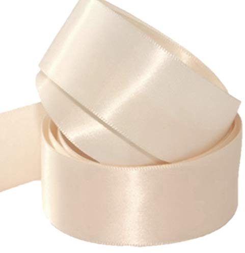 Kräm satinband dubbelsidig 50 mm (2 tum) bred x 3 meter tjockt band för gåvor, wrap sy fest, dekorationer evenemang klänning bröllop julhantverk, rosetter bil, gör-det-själv, buketter, påsk