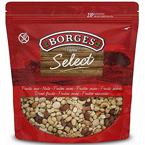 Borges - Cóctel Frutos Secos Fritos y Salados Selección Borges - Cacahuetes, Avellanas, Almendras, Almendras Marcona, Anacardo - Frutos Secos Sin Gluten, Sin Aceite de Palma - Bolsa 1 Kg.