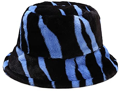 YAMEE Chapeau d'hiver chaud pour femme avec motif mignon en fausse fourrure, Rayures bleues., taille unique, (BLUK*1105winterhat)