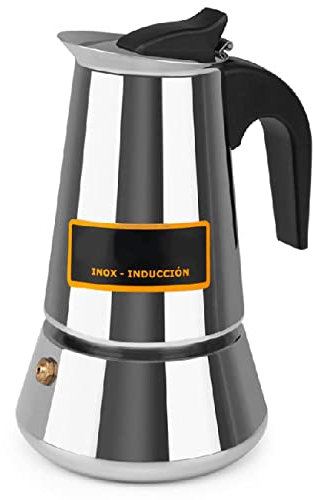 Suinga Cafetière italienne en acier inoxydable. Capacité 4 tasses. Utilisation pour gaz, vitrocéramique, électrique et induction.