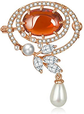KnSam Damen Brosche, Anstecknadel Glitzer Runde Blattform Kupfer Anstecker Zubehör Frau Mädchen Zirkonia Blau Anstecknadel