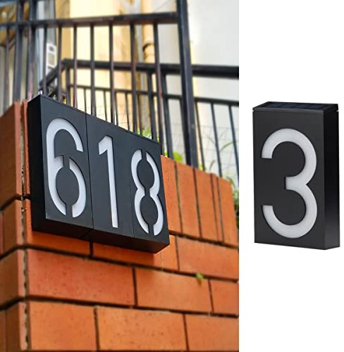 TINYOUTH Solar House Number - Number 3, Door Number Plaques Light for Wall, 6 LED House Numbers Plaque with Lights, IP55 Waterproof House Finder for DIY House Sign