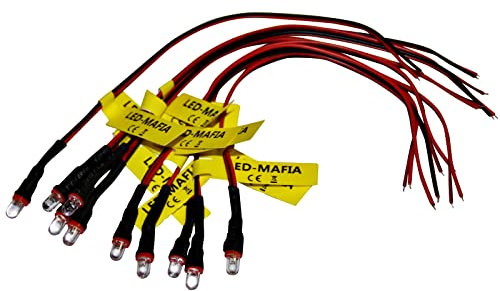 LED-Mafia 10 Stück 8V - 16V passend für TT H0 Modellbahn Modellbau kaltweiß rot grün Kabel Widerstand (5mm Rundkopf, gelb)