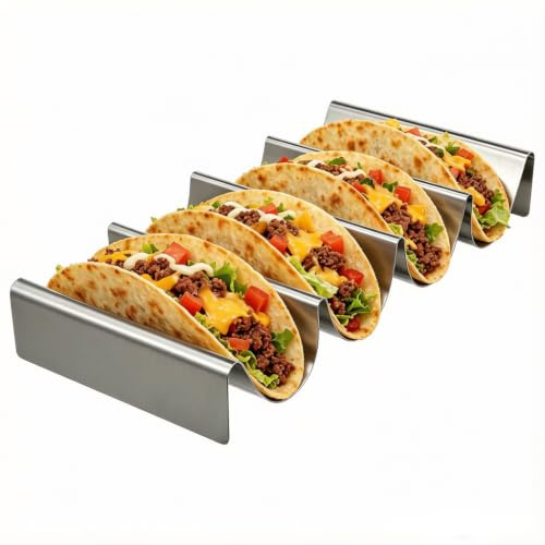 Luxshiny Taco StäNder Aus Edelstahl: Edelstahl Taco Halter Mehrere Schlitze | Wellenform Halter FüR Tacos Hotdogs Tortillas Und Sandwiches - Praktisch FüR Partys Und Zuhause