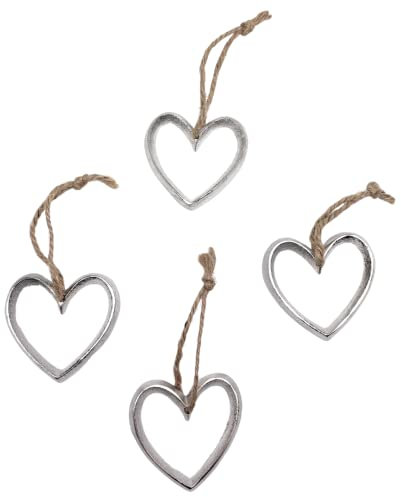 4X Metall Anhänger Herz je 6 cm, offene Metallherzen zum Hängen Mini-Deko Mitbringsel Hochzeitsdeko Raumdeko
