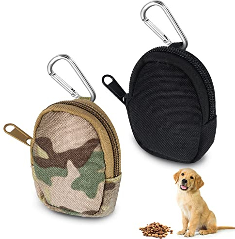 Pinenuts Small Dog Treat Bag, 2 Pack Dog Training Treats Pouch, Pet Puppy Dog Walking Bags Pocket with Mezzanine and Carabiner