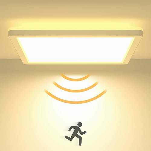 slochi Lampe mit Bewegungsmelder Innen, 20W/22CM 3000K LED Deckenleuchte mit Bewegungsmelder, Slim Deckenlampe mit Bewegungsmelder für Balkon, Abstellraum, Garage, Keller, Flur, Treppenhaus, Halle