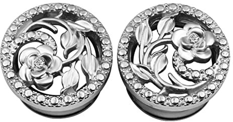 Gualiy 2 Stk Titan Flesh Tunnel, Tunnel Ohr Plug 8mm Hohl Blume mit Zirkonia Silber Piercing Tunnel Set