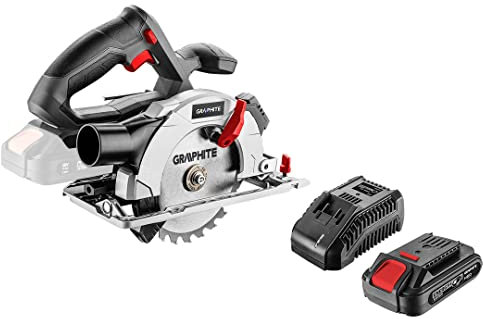 GRAPHITE E+ Kit : scie circulaire 18 V + batterie 4 Ah + chargeur, Li-Ion, lame 150 x 10 mm, 4200 tr/min, angle de coupe 0-45°, profondeur de coupe 48/36 mm (90/45º), pointeur laser, dimensions de