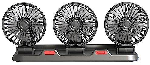 Shkalacar Auto Ventilator USB 3-Kopf, Tragbarer Autoventilator 360°-Drehung mit 2 Windgeschwindigkeiten, Leiser Elektrischer Ventilator für Auto, LKW, SUV, Wohnmobil, Marine, Boot