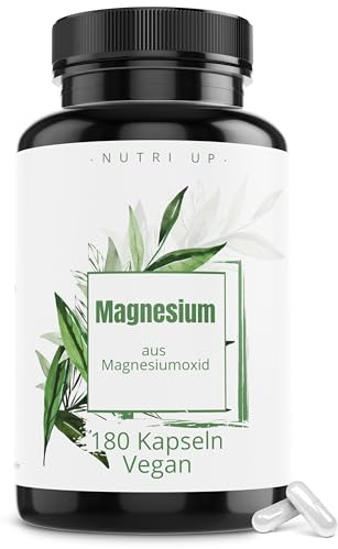 Nutri Up® Magnesium – 180 Kapseln (6 Monate) 400 mg elementares Magnesium pro Kapsel | 665 mg reines Magnesiumoxid – laborgeprüft, hochdosiert, vegan