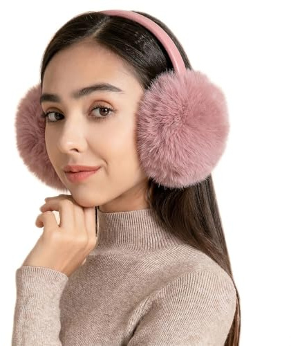 ZLYC Klassischer Damen Kinder Mädchen Verstellbarer Winter Ohrenschützer Ohrenwärmer mit Molton-Haarreifen(Großes Rosa)