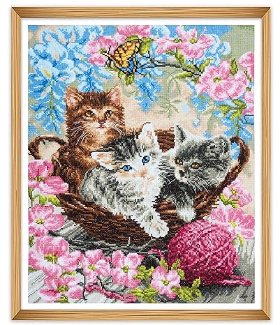Trimits Großes Kreuzstich-Set, gezählte Stickerei, Handarbeit für Erwachsene, Anfänger, Kinder, Weihnachtsgeschenke, Wandkunst (Rahmen nicht im Lieferumfang enthalten), 14 Stück, Katzen