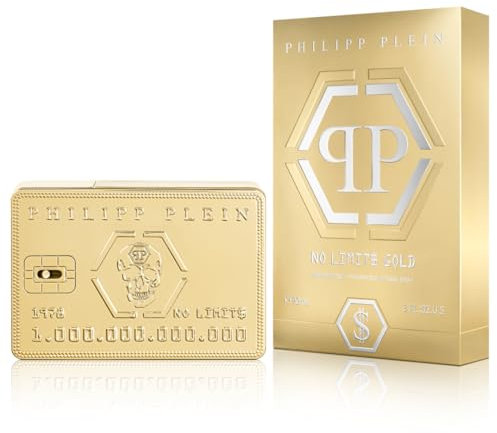 Philipp Plein – Eau de Parfum No Limits Gold 90 ml – Profumo Uomo – Note Legnose e Ambrate – Una Fragranza Audace e Opulenta – Woody Ambery – Flacone in Vetro Laccato Oro