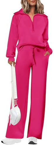 PRETTYGARDEN Women's 2 Piece Tracksuit Outfits Long Sleeve Half Zip Sweatshirt Sweatpants Lounge Set Sweatsuits (Rose Red,X-Large)