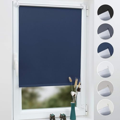 Grandekor Verdunklungsrollo Klemfix ohne Bohren Dunkelblau 100x140cm(Stoffbreite 96cm) Rollos für Fenster ohne Bohren & mit Bohren,Verdunkelungsrollo Thermorollo Klemmrollo Fensterrollo verdunkelung