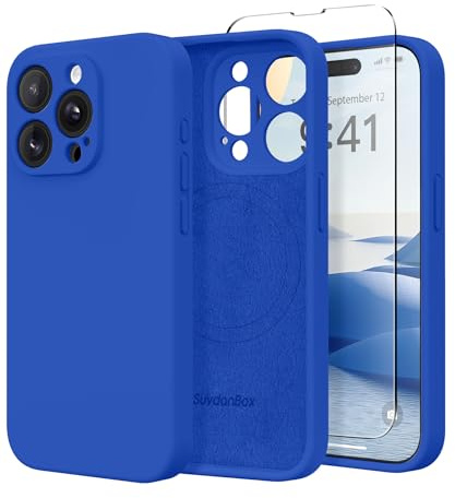 SuydanBox Magnetic for iPhone 14 Pro Max Case, Compatible with MagSafe, [Full Camera Protection][Screen Protector] Silicone Shockproof Protective Phone Case for iPhone 14 Pro Max 6.7, Klein Blue