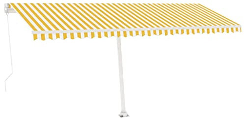 vidaXL Gelenkarmmarkise Einziehbar mit LED Markise Sonnenmarkise Balkonmarkise Sonnenschutz Standmarkise Terrasse Garten 500x300cm Gelb Weiß