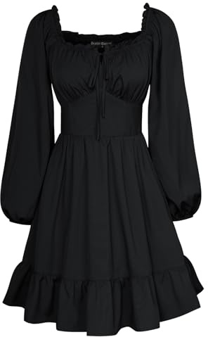 Scarlet Darkness Damen Korsettkleid, Lange Laternenärmel, schulterfrei, Minikleid, Schwarz, Mittel