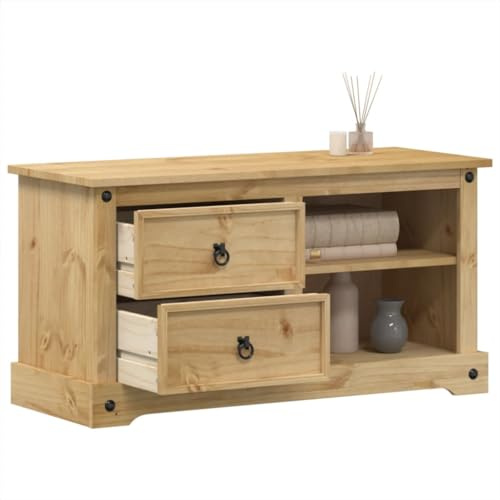 THOYTOUI TV-Schrank, Fernsehschrank Multimedia Schrank Vitrinenschrank TV unterschrank Geeignet für Schlafzimmer Büro Wohnbereich Hotel 100x40x52 cm Massivholz Kiefer