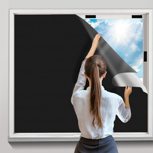 100% Blackout Curtains for Bedroom, 51 x 57 Portable Window Cover Film，DIY Privacy Door Shades, Temporary Black Out Blinds for Nursery, Media and TV Room, Travel, Easy to Install, No-Drill