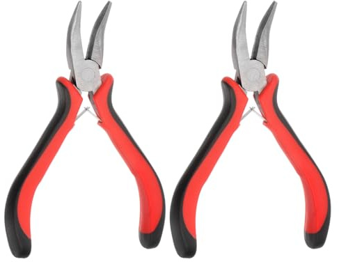 HARFINGTON 2pcs Mini Bent Nose Pliers 5 Inch Toothless Curved Precision Plier with Plastic Non-Slip Handle for DIY Crafts Jewelry Making