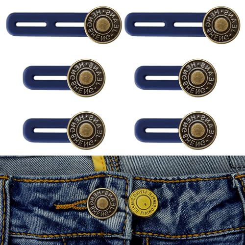 6 Pcs Button Extender for Trousers, Button Waist Extender, Pants Waist Extender Adjustable, Extended Jeans Waistband Button Extender Set, Elastic Collar Extenders for Jeans Skirts Trousers