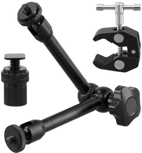 QWORK® 10 Zoll Gelenkarm mit Cold Shoe Mount und Crab Clamp mit 1/4 und 3/8 Gewinde - Ideal für Kamera, Monitor, LED Licht und mehr