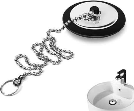 Tappo cromato universale per lavello da bagno con catena in acciaio inox, ricambio per bagno e cucina (41,7 cm, catena/41,9 cm)