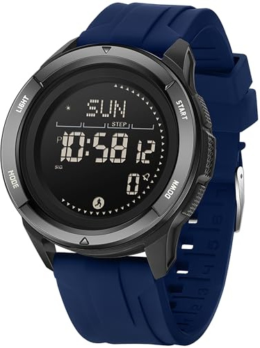 findtime Compass Tactical Watches for Men Women with Metronome Step Counter Countdown Dual Time Alarm Stopwatch Rubber Strap Lightweight Digital Waterproof Watch Orange, Silicone Blue, sport